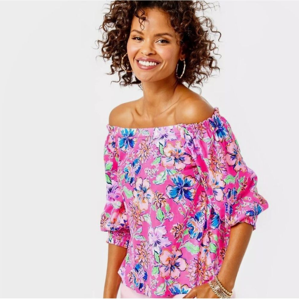 Lilly Pulitzer Lessa Off-The-Shoulder Top Pink Isle‎ Bud size Small
